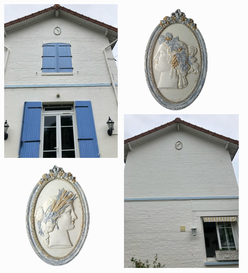 Réalisation - Effay de Style - Prestation à la carte Création 2 médaillons hydrofuges avec encadrements + cocarde. Patine bleue grec et Vieil Or Réalisation - Effay de Style - Prestation à la carte Création 2 médaillons hydrofuges avec encadrements + cocarde. Patine bleue grec et Vieil Or